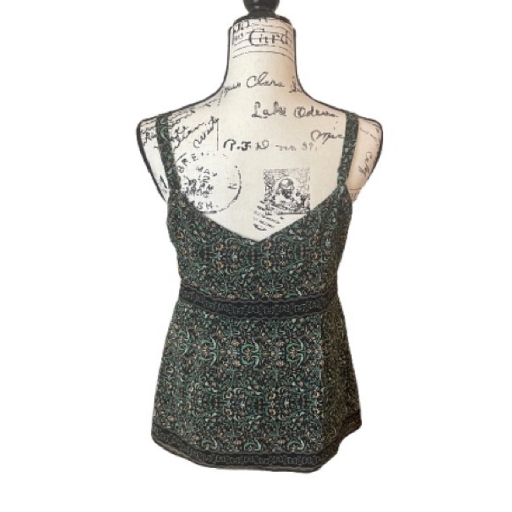 Green Bustier Camisole Top with Intricate Pattern